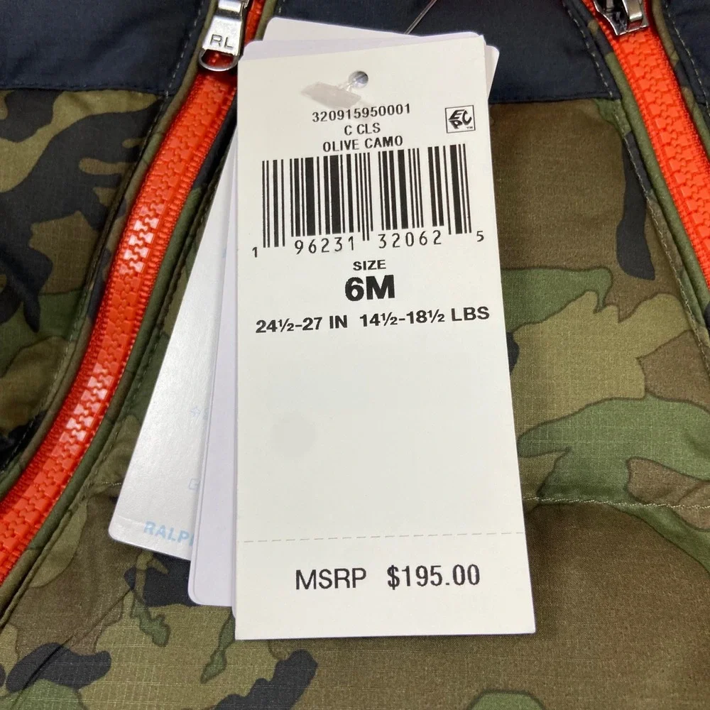 Ralph Lauren 6M Olive Camo Water Repellent‎ Down Hooded Puffer Bunting Snowsuit